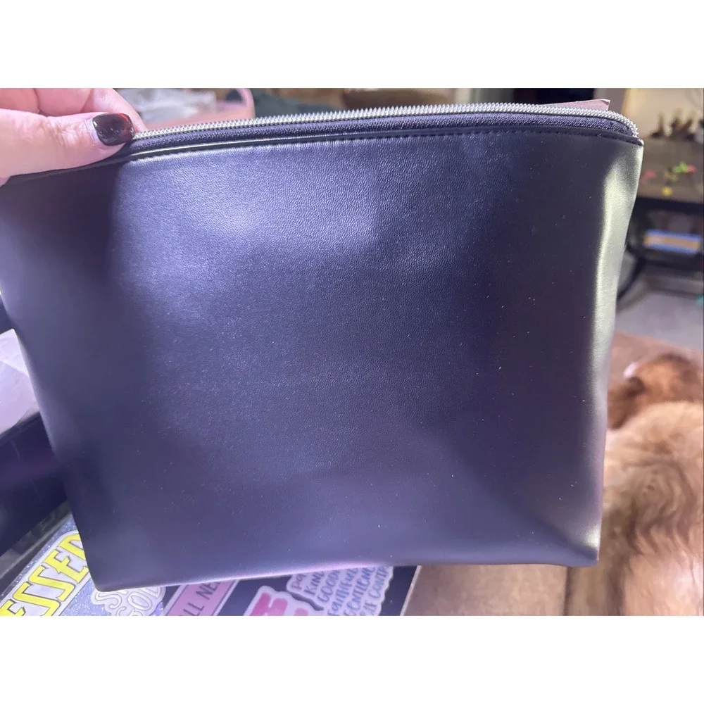 Juicy Couture Black Faux Leather‎ Fringe Cosmetic Bag Pouch Travel Organizer